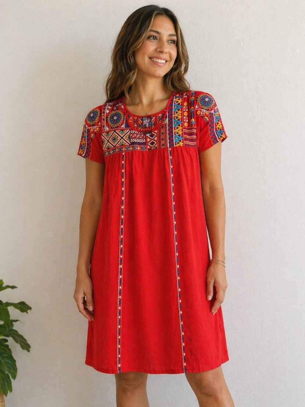 Johnny Was Red Embroidered Dress - Size Medium